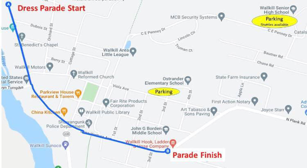 The Parade Route for Saturday’s Wallkill fire parade.